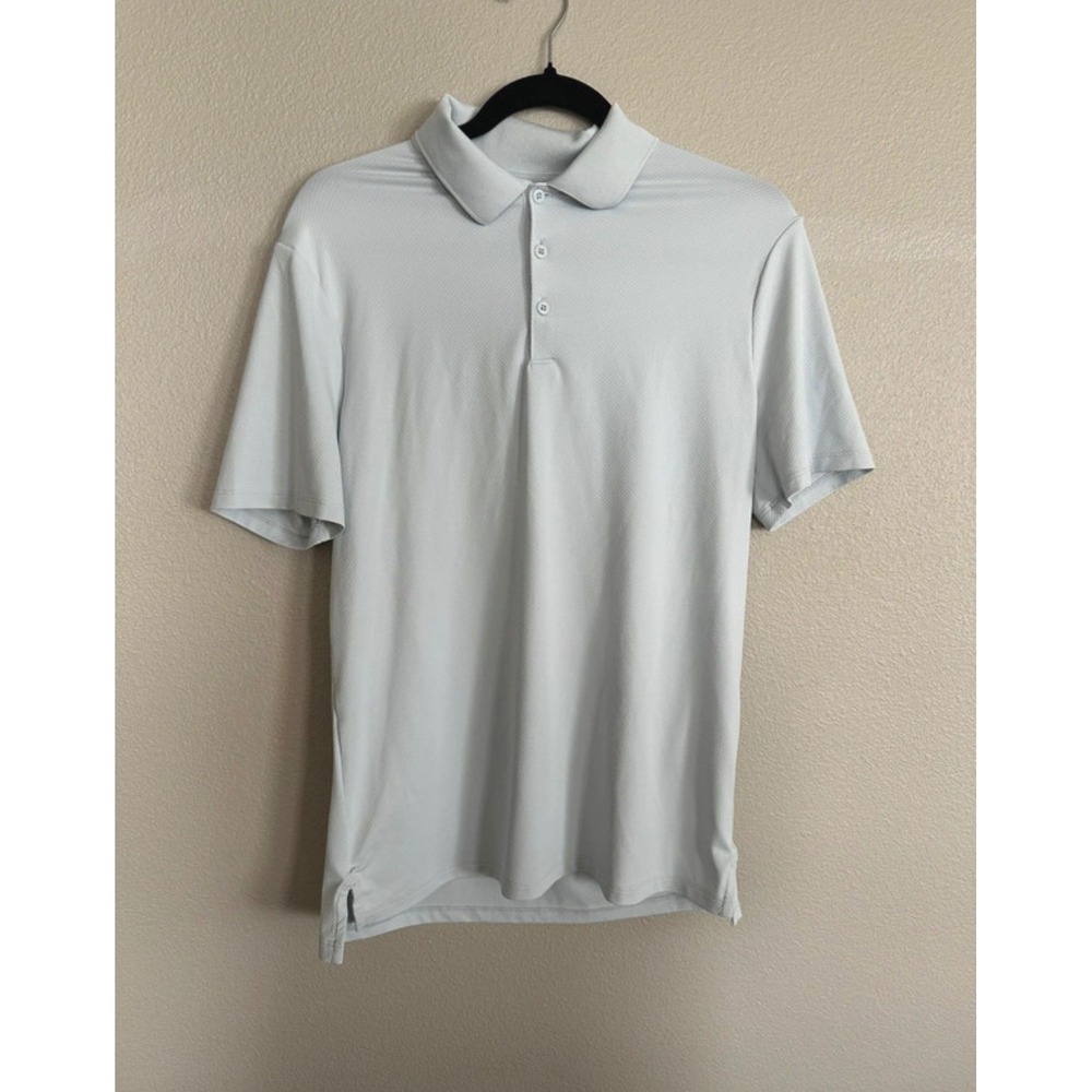 All in Motion Mens Short Sleeve Polo Shirt Light Blue Gray Stretch Golf Top S